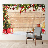 Aperturee - Jingle Bells Wooden Snowy Merry Christmas Backdrop