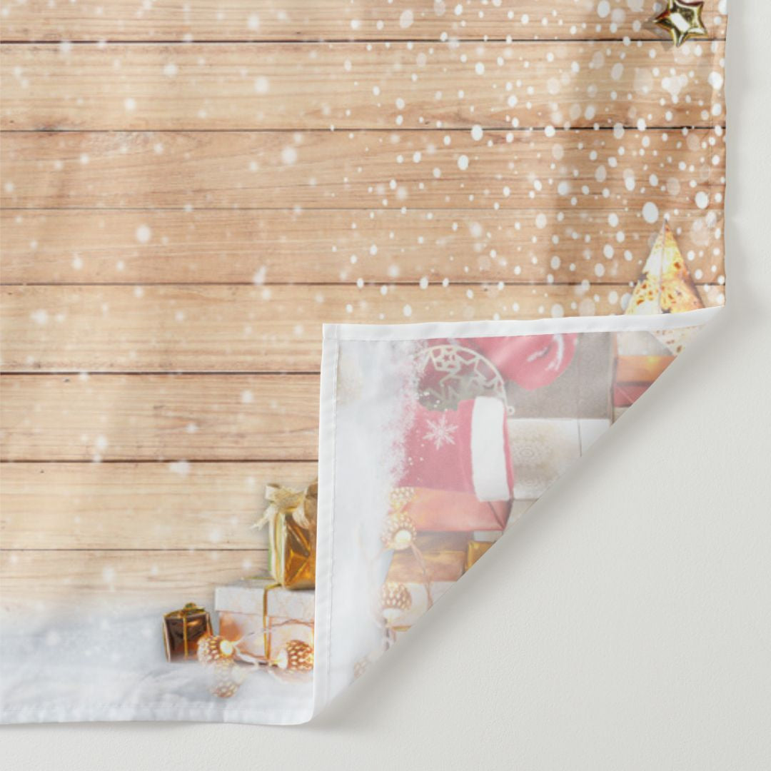 Aperturee - Jingle Bells Wooden Snowy Merry Christmas Backdrop