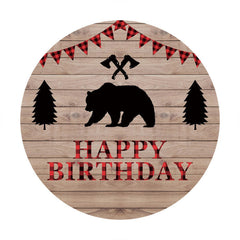 Aperturee - Jungle Bear Round Wood Happy Birthday Backdrop