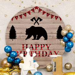 Aperturee - Jungle Bear Round Wood Happy Birthday Backdrop