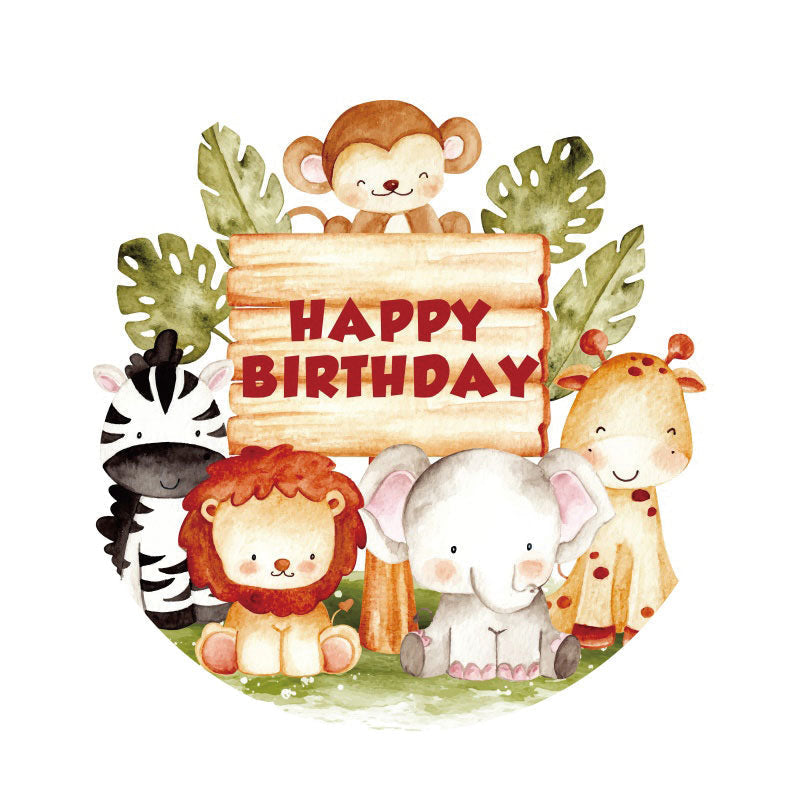 Aperturee - Jungle Forest Animals Round Birthday Backdrop