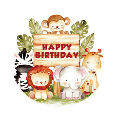 Aperturee - Jungle Forest Animals Round Birthday Backdrop