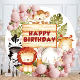 Aperturee - Jungle Forest Animals Round Birthday Backdrop
