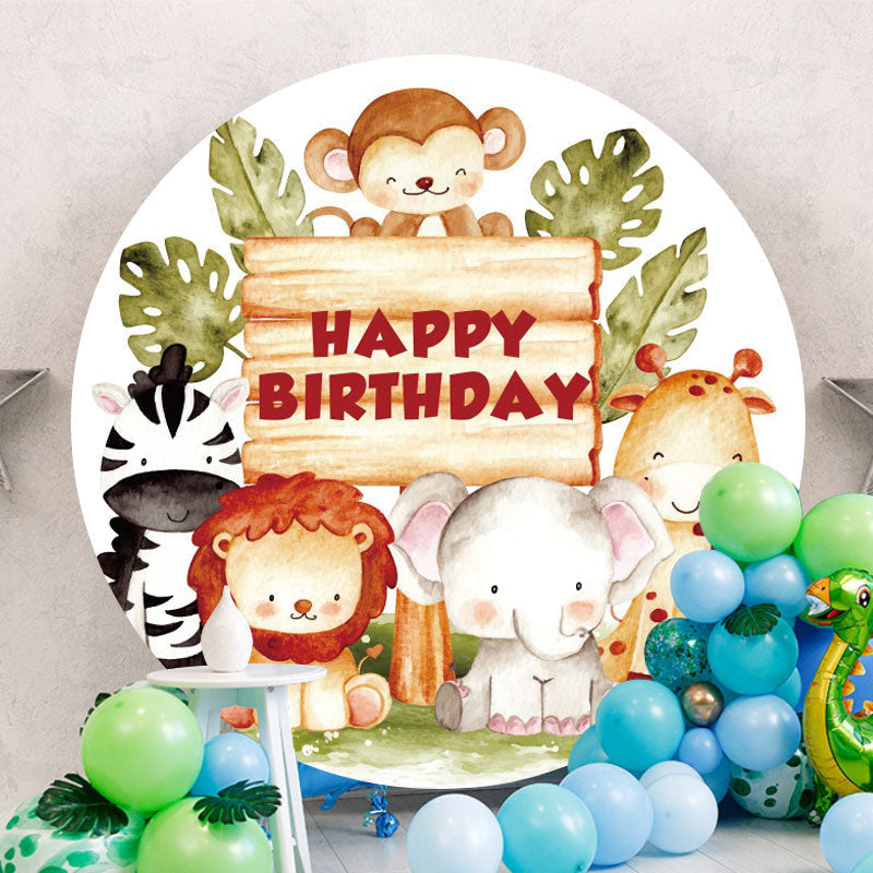 Aperturee - Jungle Forest Animals Round Birthday Backdrop