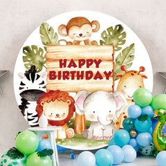 Aperturee - Jungle Forest Animals Round Birthday Backdrop
