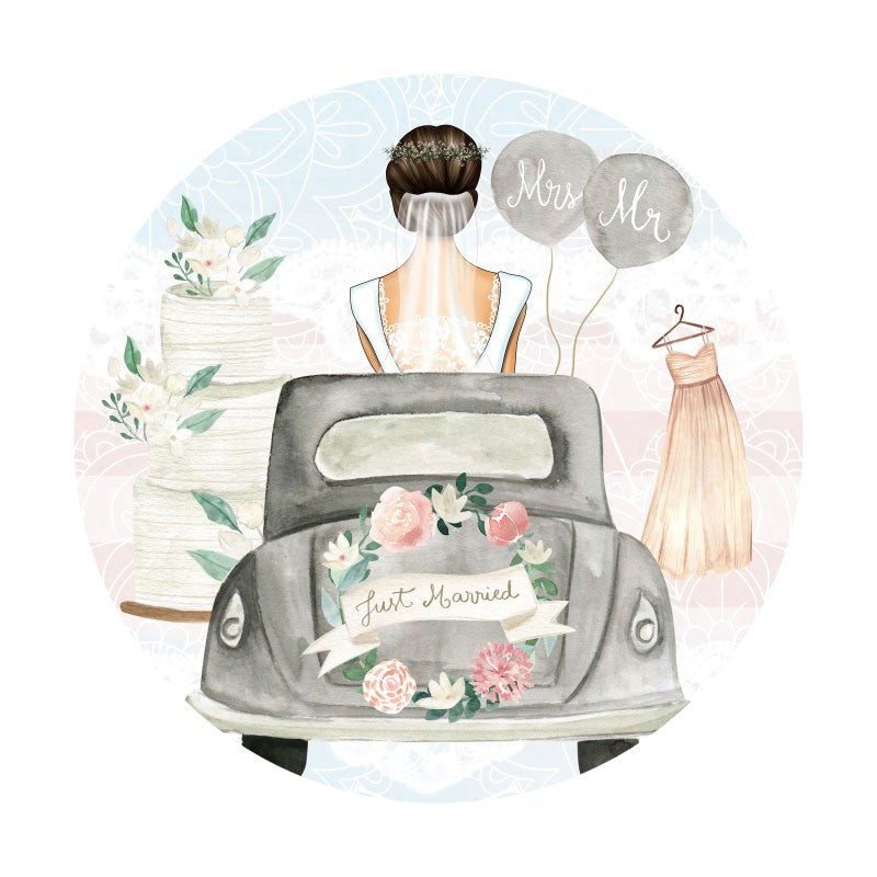 Aperturee - Just Married Scenery Round Wedding Backdrops