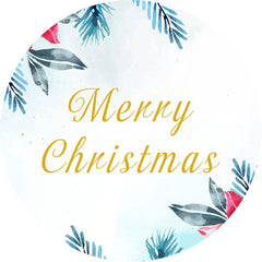 Aperturee - Light Blue Leaves Round Merry Christmas Backdrop