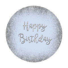 Aperturee - Light Blue Sliver Glitter Round Happy Birthday Backdrop