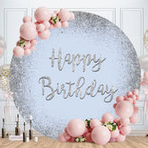 Aperturee - Light Blue Sliver Glitter Round Happy Birthday Backdrop
