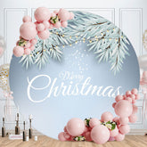 Aperturee - Light Blue Winter Leaves Round Christmas Backdrop
