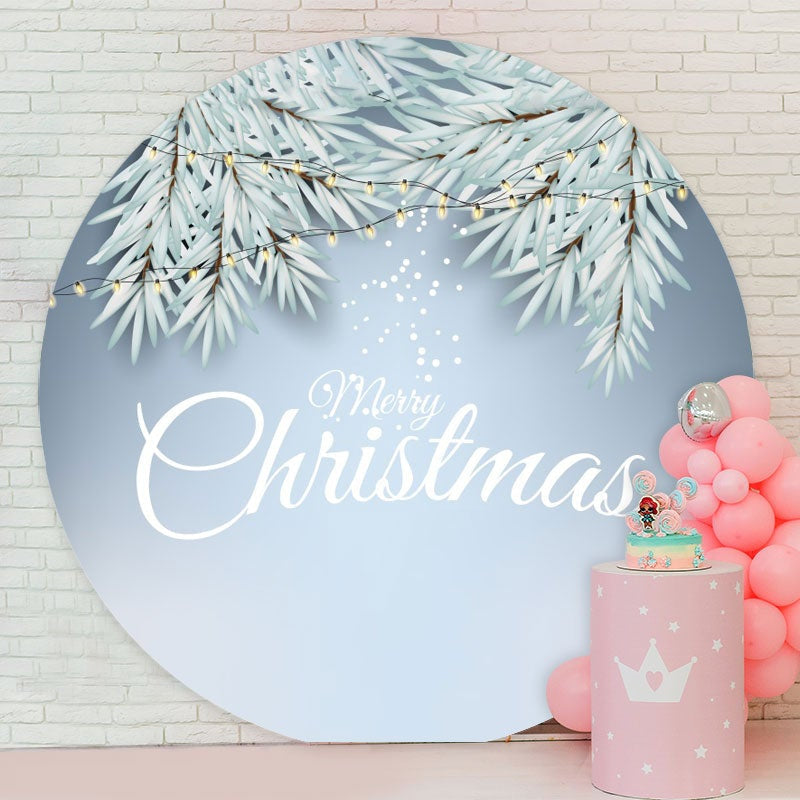Aperturee - Light Blue Winter Leaves Round Christmas Backdrop