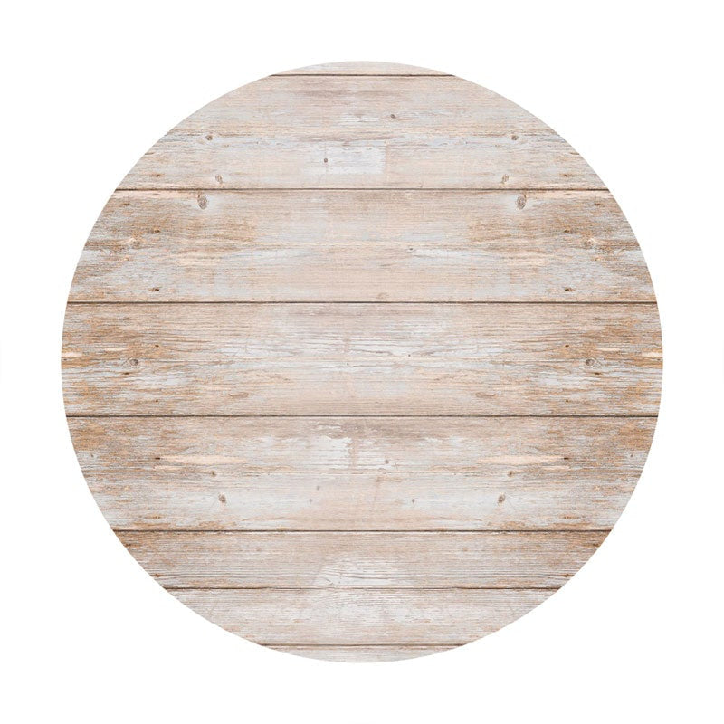 Aperturee - Light Brown Round Birthday Party Wooden Backdrop
