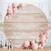 Aperturee - Light Brown Round Birthday Party Wooden Backdrop