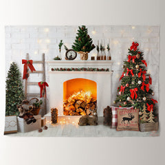 Aperturee - Light Fireplace White Room Pine Christmas Backdrop