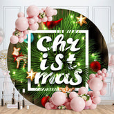 Aperturee - Light Green Leaves Round Wood Christmas Backdrop
