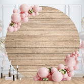 Aperturee - Light Khaki Wooden Round Birthday Party Backdrop