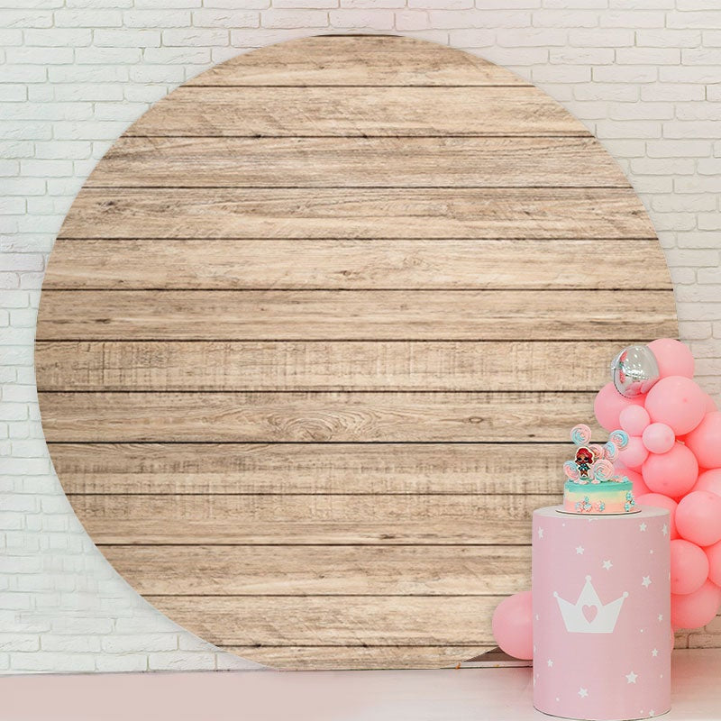 Aperturee - Light Khaki Wooden Round Birthday Party Backdrop