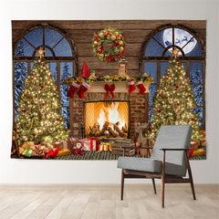Aperturee - Light Tree Fireplace Moon Night Christmas Backdrop