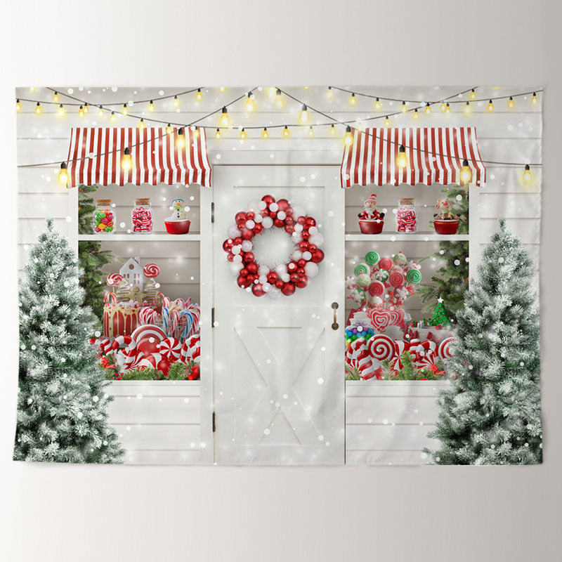 Aperturee - Light White Candy Store Snowin Christmas Backdrop