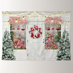 Aperturee - Light White Candy Store Snowin Christmas Backdrop