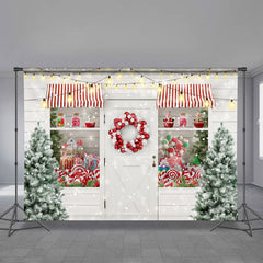 Aperturee - Light White Candy Store Snowin Christmas Backdrop