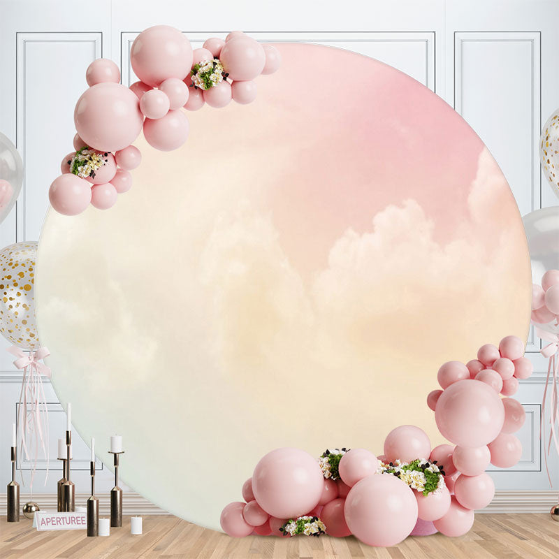 Aperturee - Light Yellow Cloud Round Baby Shower Backdrop