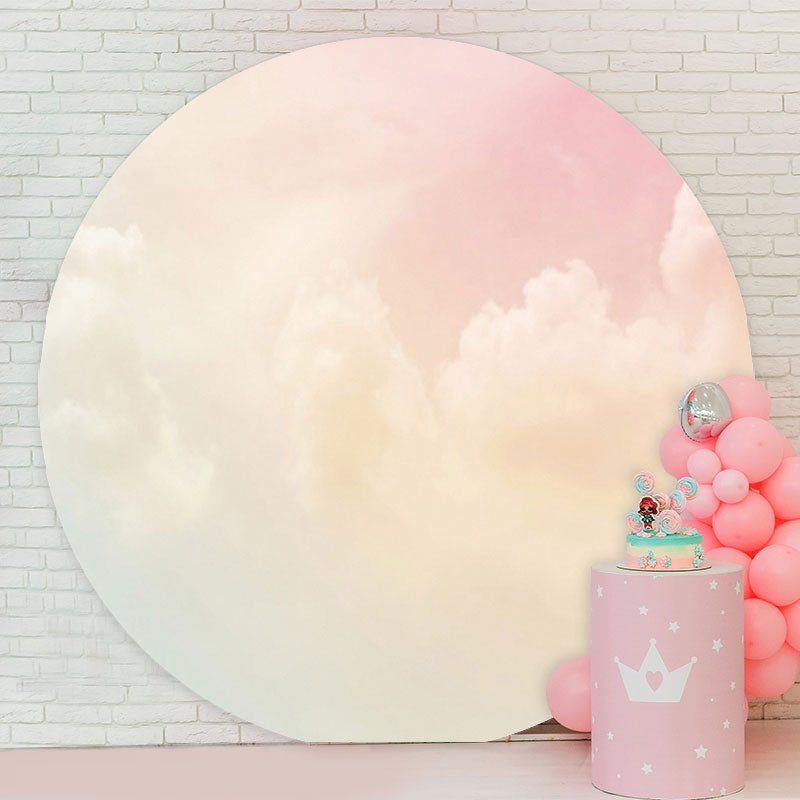 Aperturee - Light Yellow Cloud Round Baby Shower Backdrop
