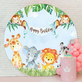 Aperturee - Little Animals Round Birthday Party Backdrop