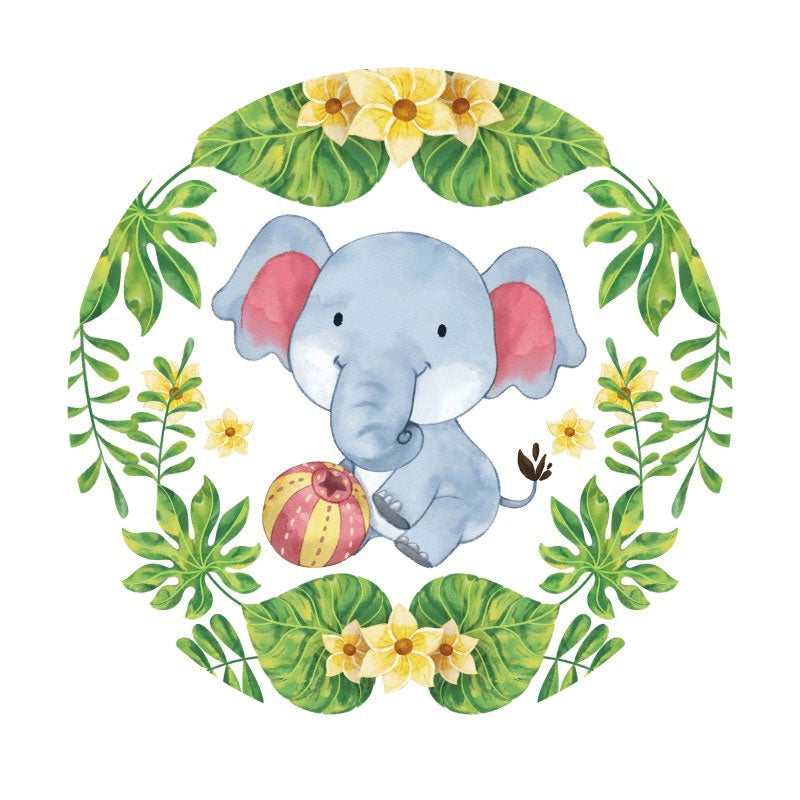 Aperturee - Little Blue Elephant Round Birthday Backdrop
