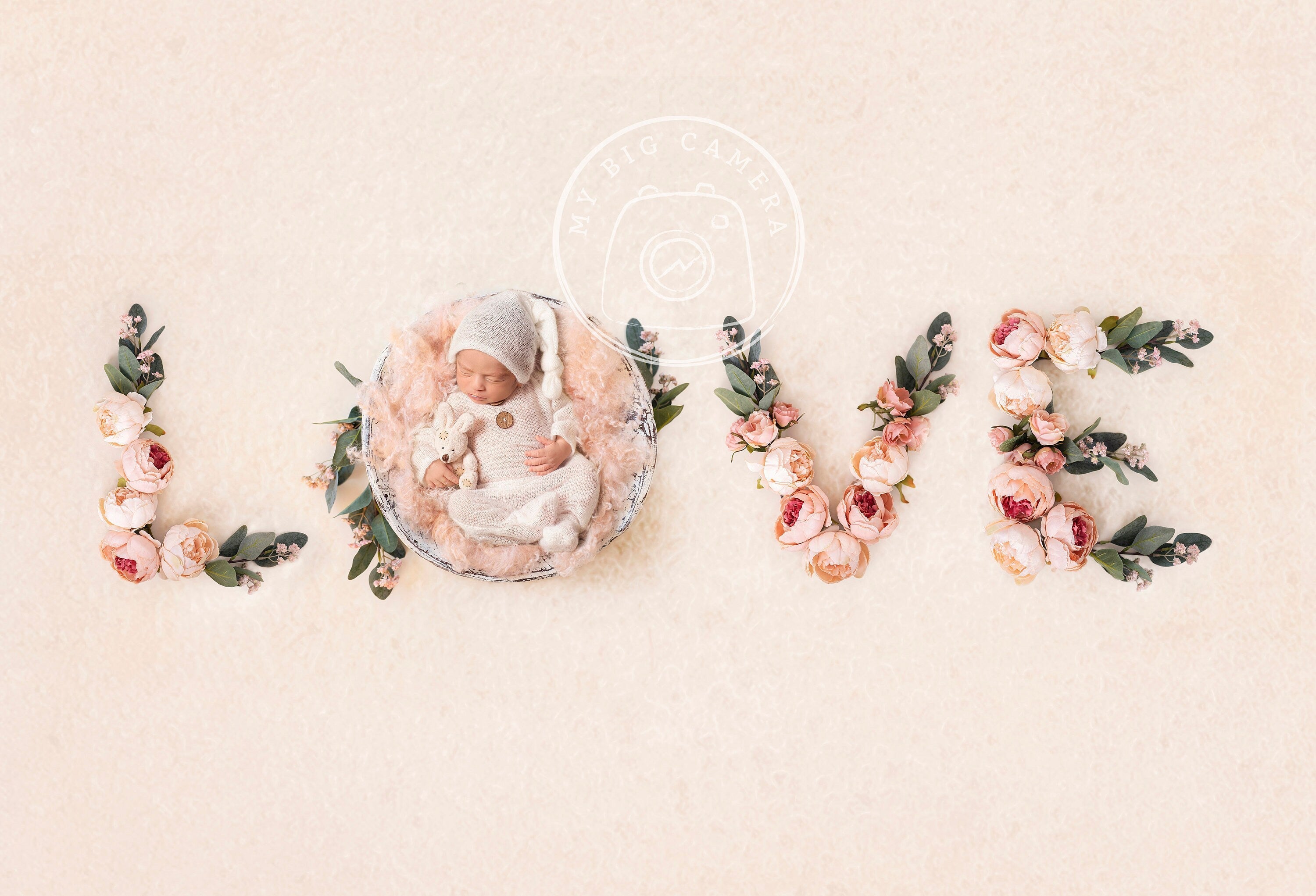 Aperturee - Love Letters Boho Dusty Pink Floral Photography Backdrop For Newborn