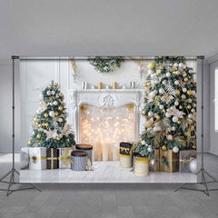 Aperturee - Luxurious Fireplace Gift White Christmas Backdrop