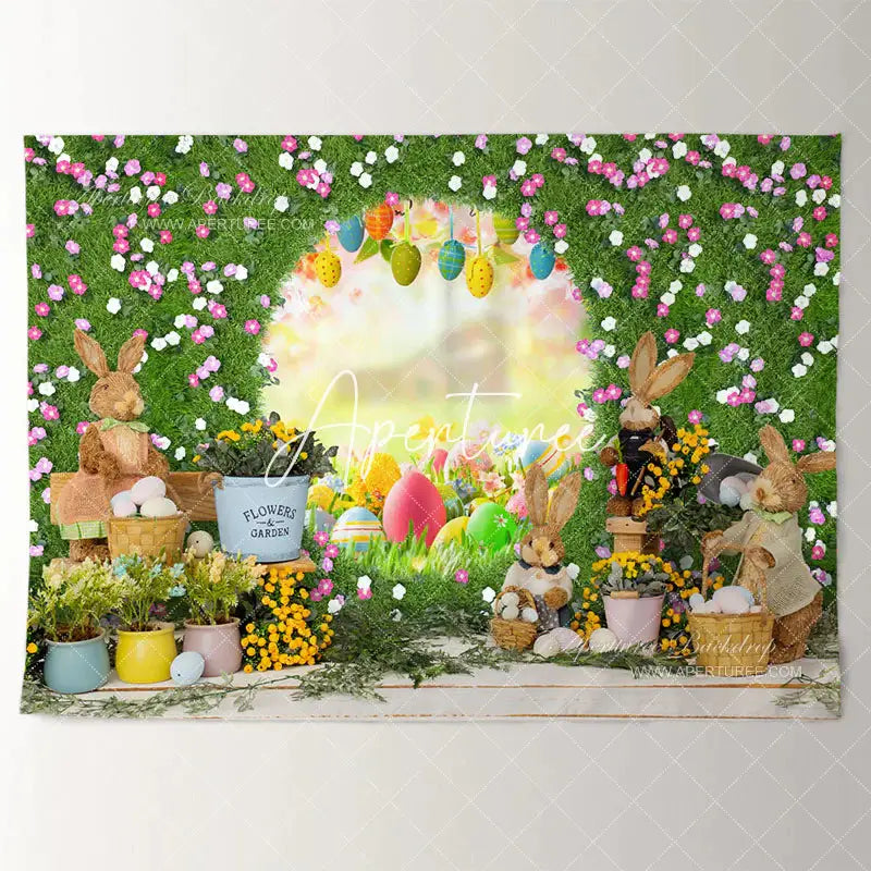 Aperturee - Magic Spring Floral Bunny Happy Easter Backdrop