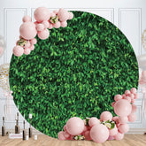 Aperturee - Nature Green Leaves Round Birthday Party Backdrop