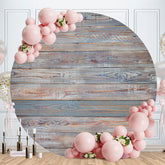 Aperturee - Nature Light Blue Wooden Round Birthday Backdrop