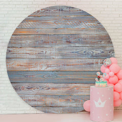 Aperturee - Nature Light Blue Wooden Round Birthday Backdrop