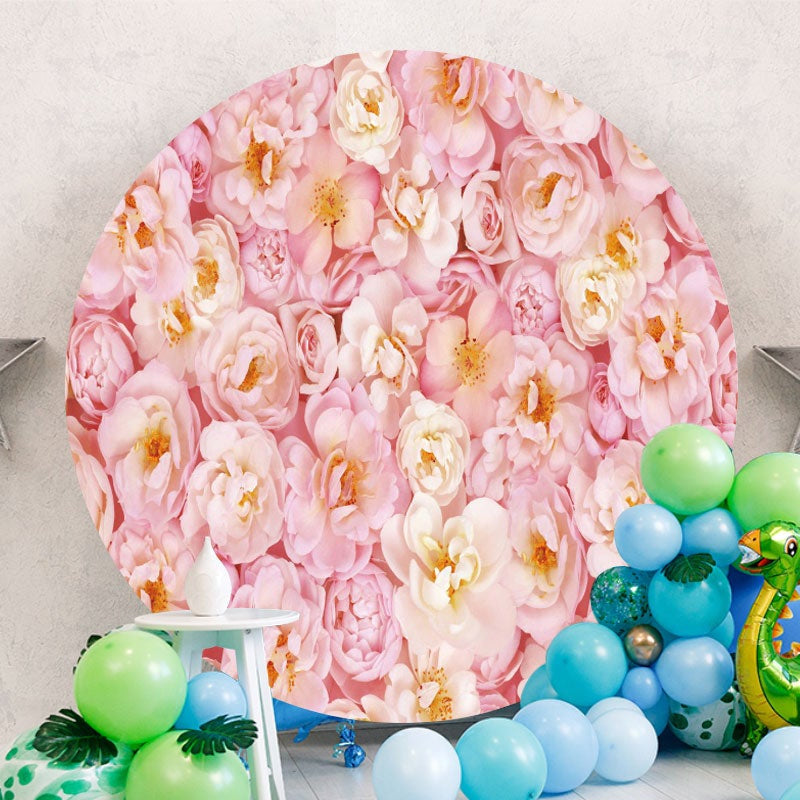 Aperturee - Nature Pink Floral Round Birthday Party Backdrop