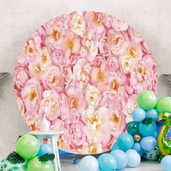 Aperturee - Nature Pink Floral Round Birthday Party Backdrop