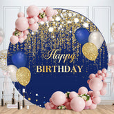 Aperturee - Navy Blue Balloons Circle Birthday Backdrop