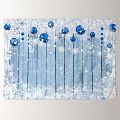 Aperturee - Navy Blue Christmas Balls Wooden Snow Backdrop