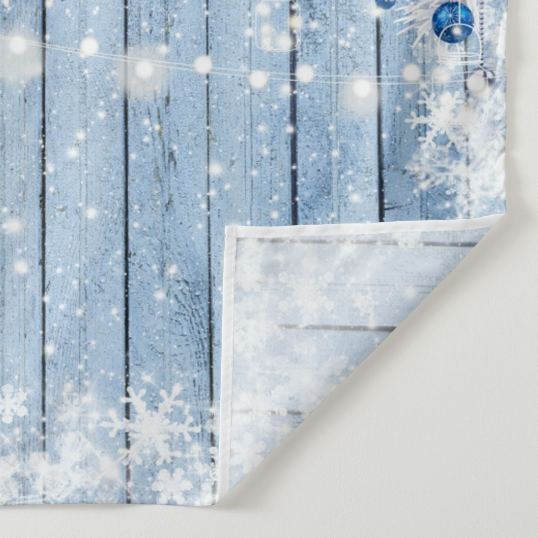 Aperturee - Navy Blue Christmas Balls Wooden Snow Backdrop
