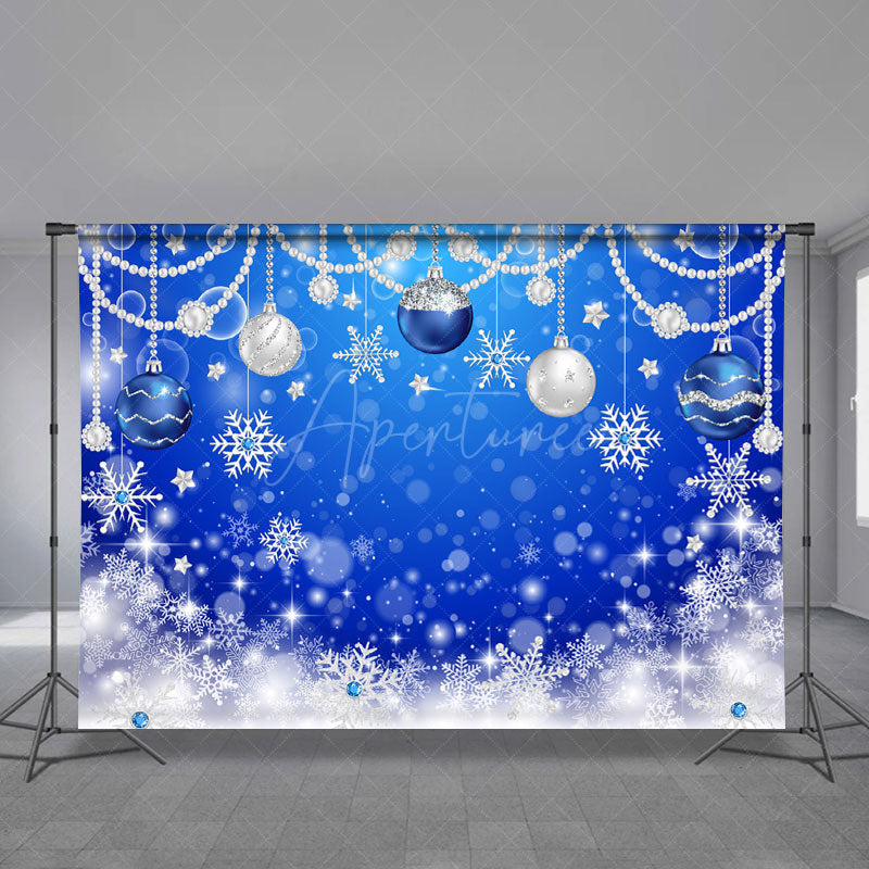 Aperturee - Navy Blue Diamond Pearl Balls Snow Winter Backdrop