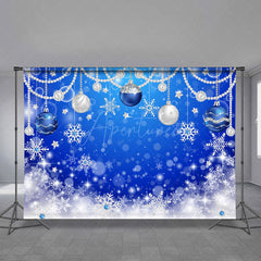 Aperturee - Navy Blue Diamond Pearl Balls Snow Winter Backdrop