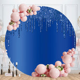 Aperturee - Navy Blue Glitter Round Birthday Party Backdrop