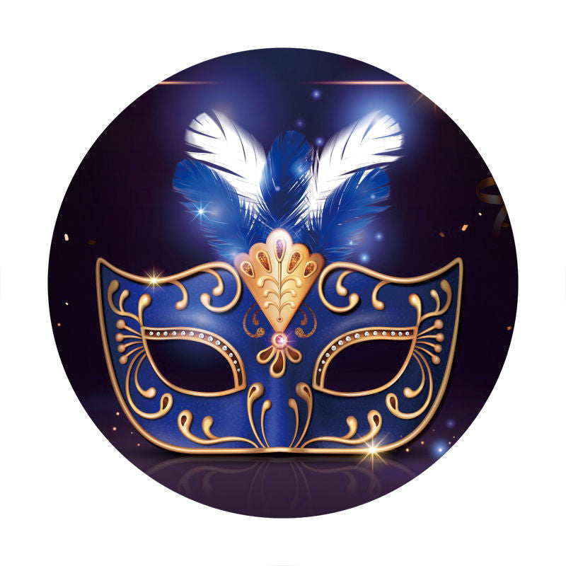 Aperturee - Navy Blue Glod Mask Round Birtdhay Backdrops