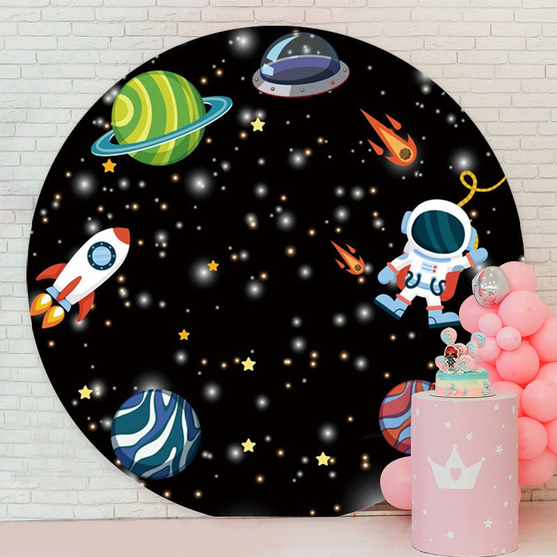 Aperturee - Night Universe Round Happy Birthday Backdrop