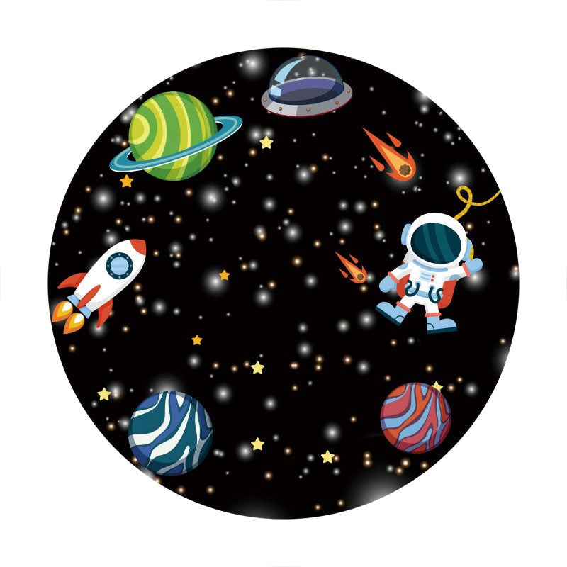 Aperturee - Night Universe Round Happy Birthday Backdrop