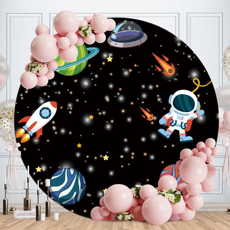 Aperturee - Night Universe Round Happy Birthday Backdrop
