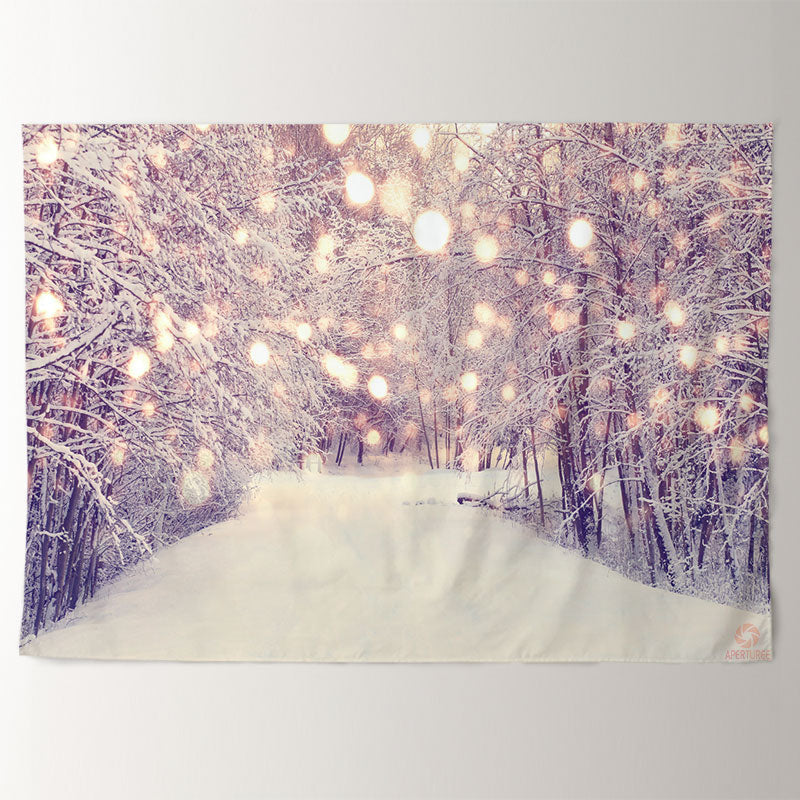 Aperturee - Nostalgic Snowy Tree Light Winter Scene Backdrop