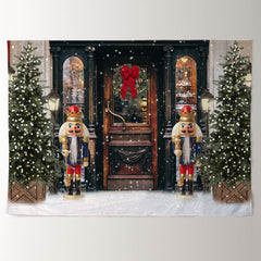 Aperturee - Nutcracker Door Vintage Trees Christmas Backdrop