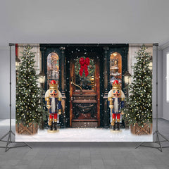Aperturee - Nutcracker Door Vintage Trees Christmas Backdrop